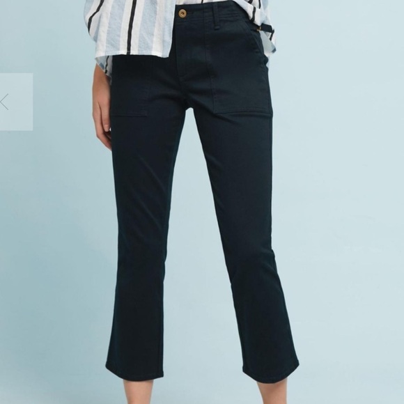 Anthropologie Dark Navy Utility Cropped Bootcut Pants - Picture 1 of 9